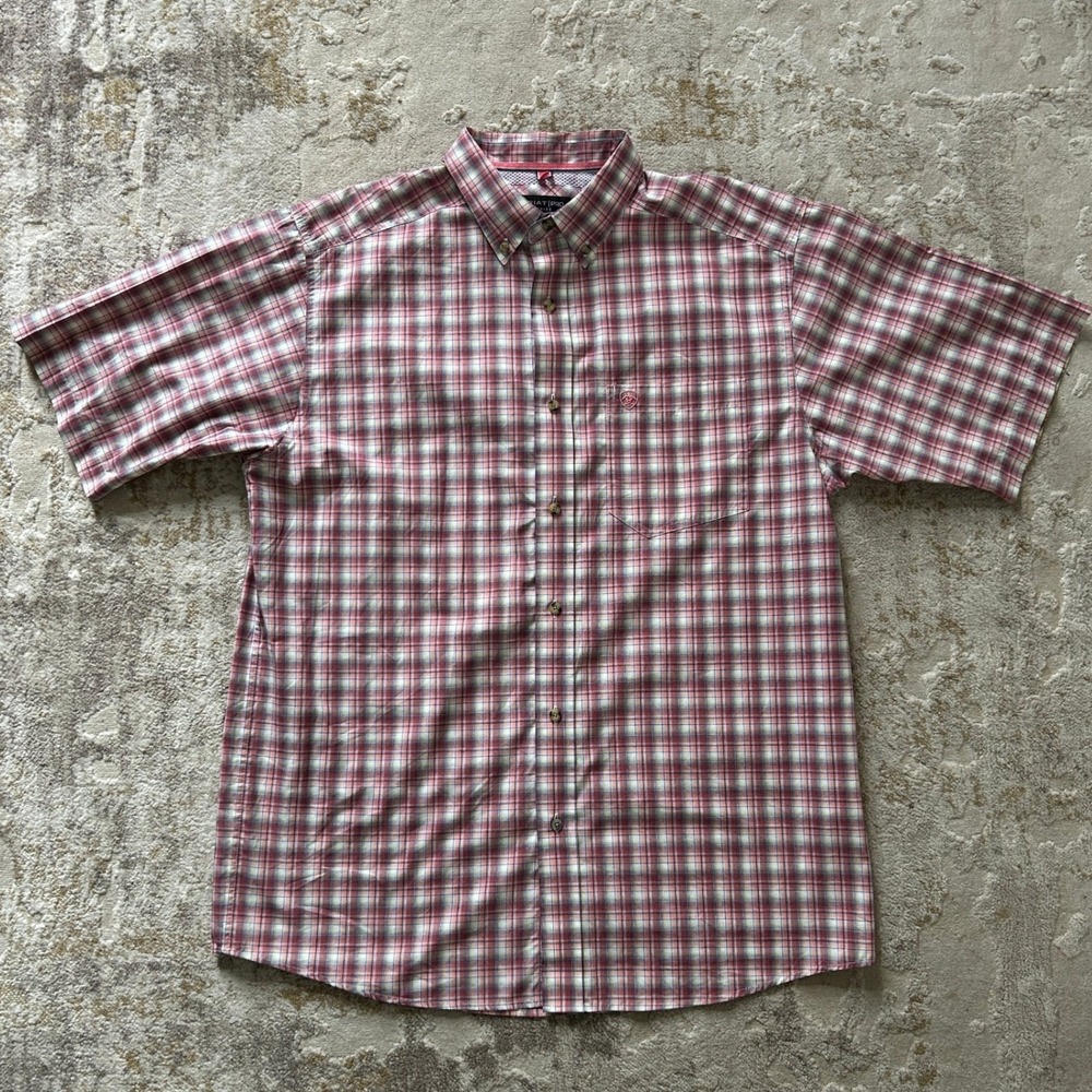 ARIAT Pro Series Mens Thatcher Plaid Cotton Blend Short Sleeve - Size Large